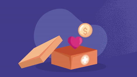 caja de donaciones de caridad con animación de dinero