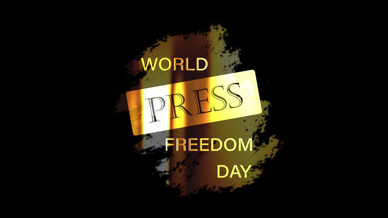 세계 언론 자유의 날 황금 텍스트 배지 배너 루프 애니메이션 단독 단어 사용 타임 알파 채널 프로스 4444 4k 3d 일러스트레이션 단독 효과 요소