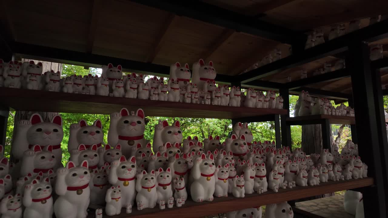 Maneki-neko beckoning lucky cat collection at Gōtoku-ji Temple in Tokyo, Japan