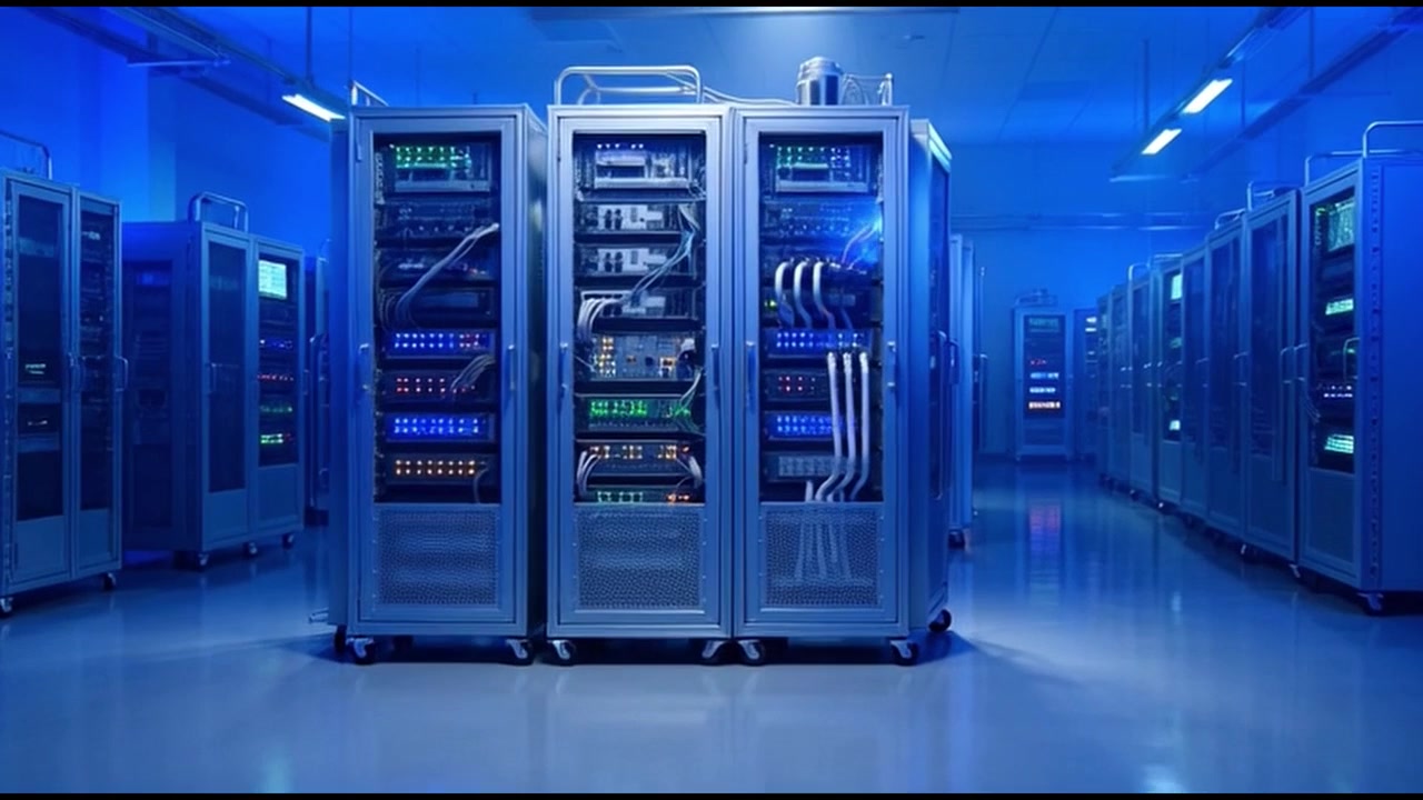 Rækker af serverracks i et moderne datacenter