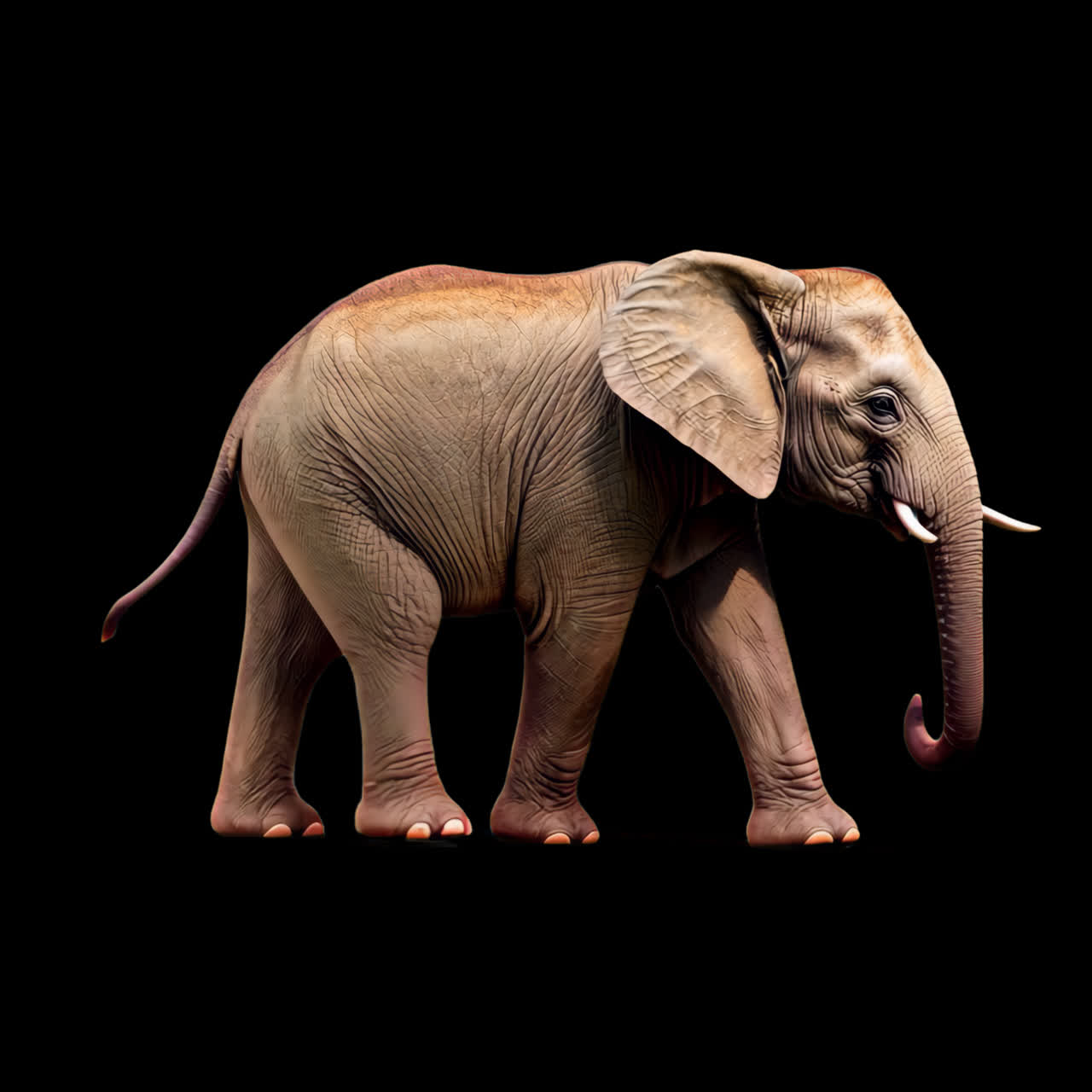 Majestic elephant walking gracefully animation isolated asset, transparent 4K video, alpha channel