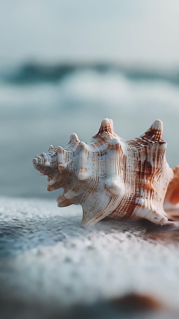 A Beautiful Close-Up of a Unique Seashell Resting on the Shore, Capturing the Intricate Details and Natural Beauty of Coastal Life