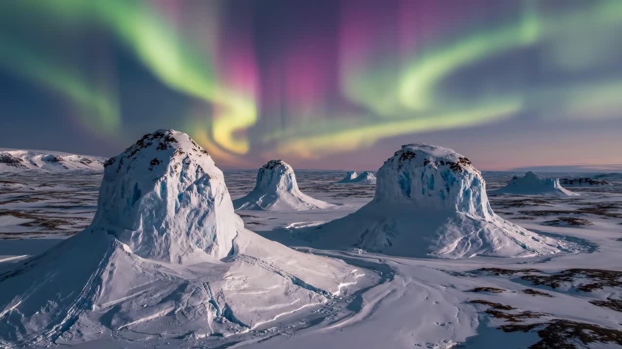 Majestic Aurora Borealis Over Frozen Arctic Landscape