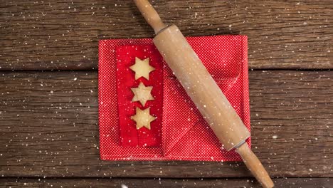 caída de nieve con navidad hornear rodillos y galletas