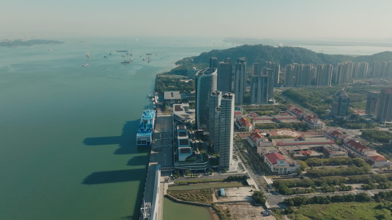 puerto de ferry de nansha, vista aérea de la metrópoli de guangzhou en china