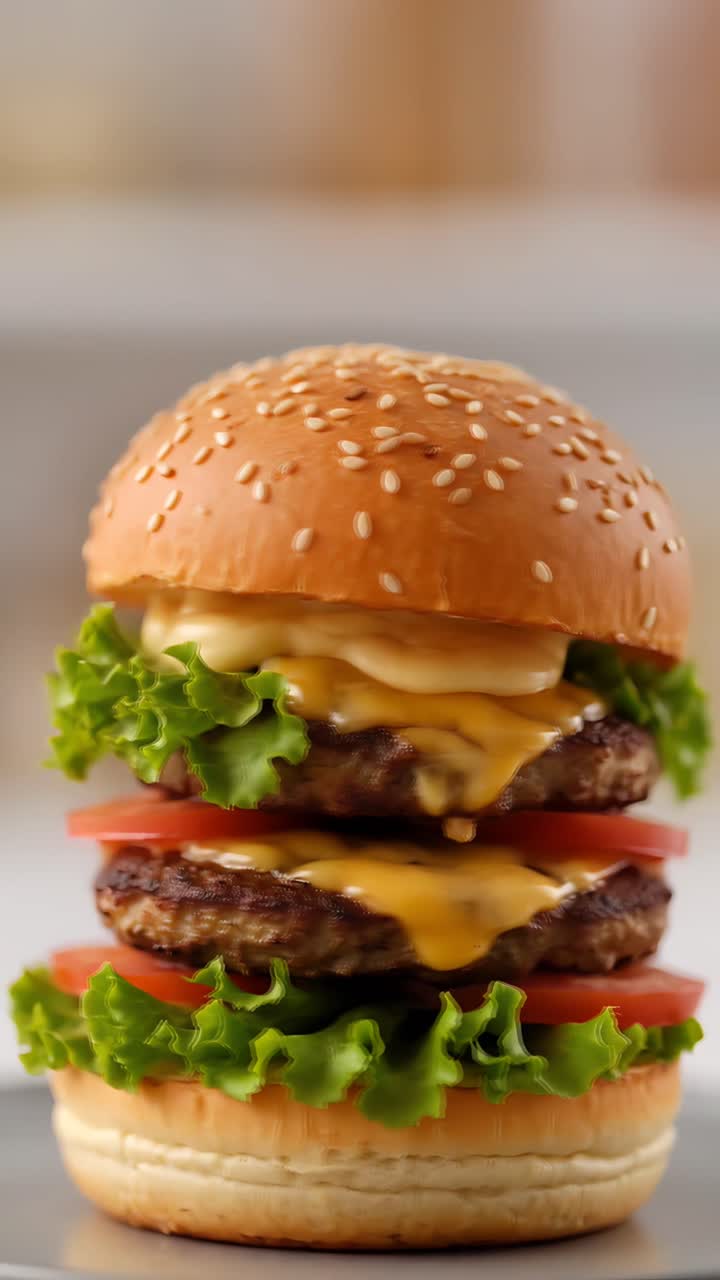 Hamburger Succoso Primo Piano Sfondo Bokeh 4K