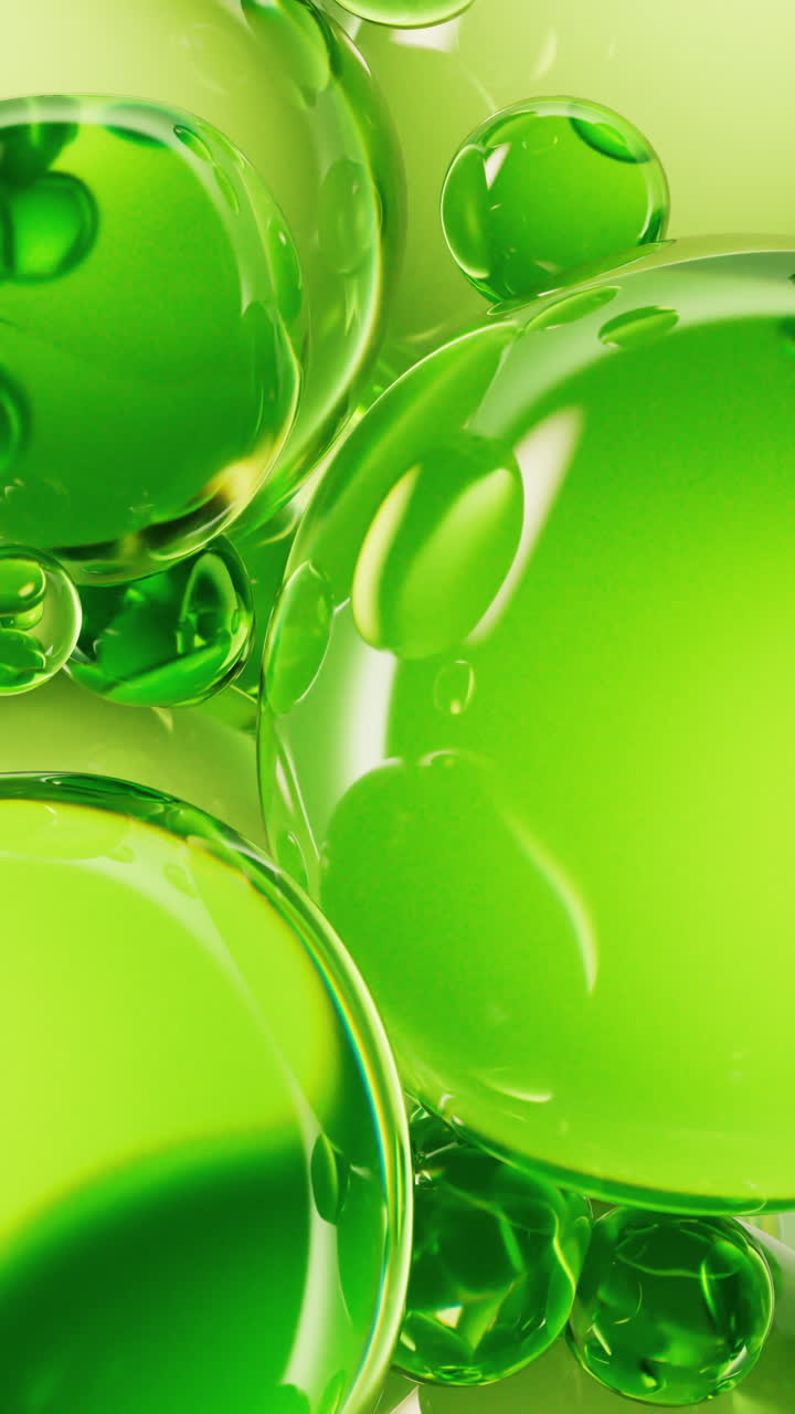 fondo de burbujas líquidas verdes transparentes, renderización en 3d.