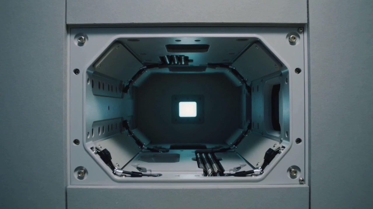 L'alimentazione del quadro elettrico che alimenta i circuiti, con un vano ottagonale metallico che mostra una luce posteriore quadrata, segnalando l'accensione.
