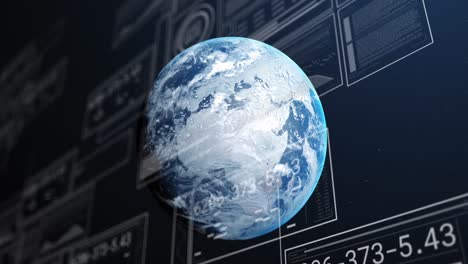 Animation-Von-Diagrammen,-Sich-ändernde-Zahlen,-Laden-Von-Kreisen-Und-Balken-über-Dem-Globus-Auf-Abstraktem-Hintergrund