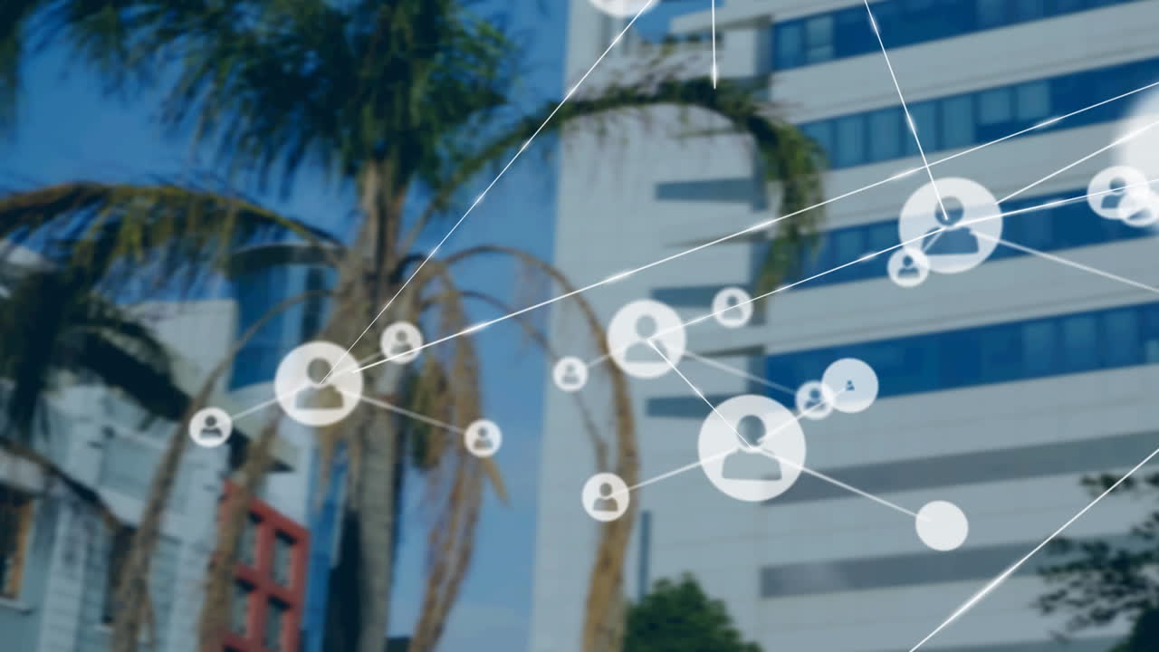 높은 건물을 배경으로 프로필 아이콘의 네트워크