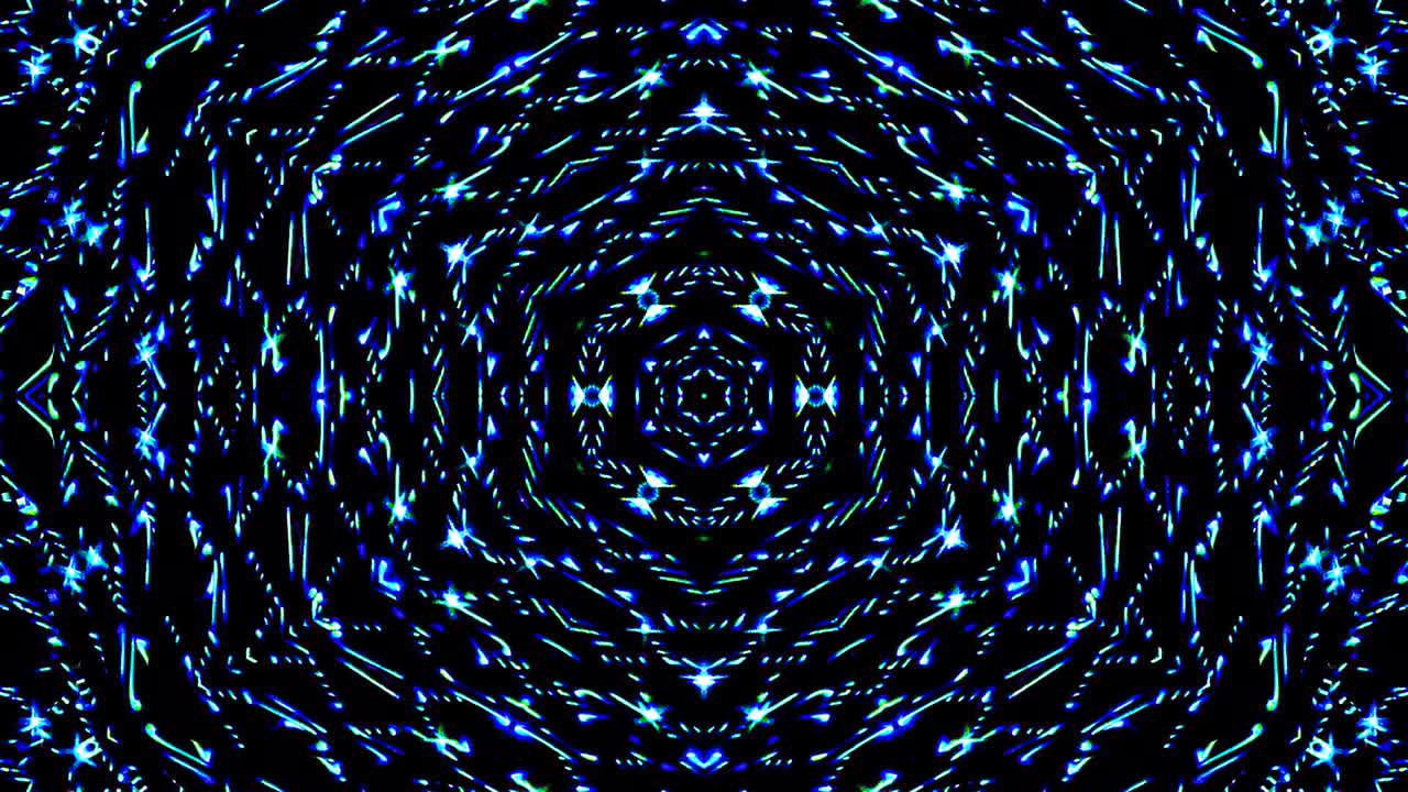 onda de luz puntos abstractos conjunto de color azul caleidoscopio fondo negro