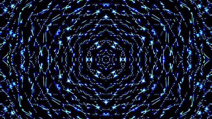light wave abstract dots set blue color kaleidoscope black background