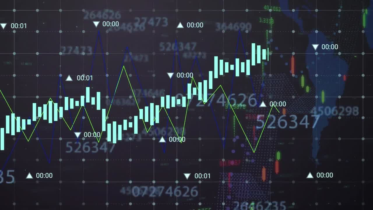 Animazione dell'elaborazione dati su una mappa del mondo