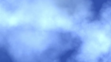 an animation of soft edge white cloud formation almost entirely covers a clear blue day sky and moves slowly over it