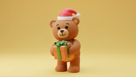 cheerful christmas bear holding a gift: a delightful representation of holiday spirit and joy with a cute teddy festively adorned in a santa hat