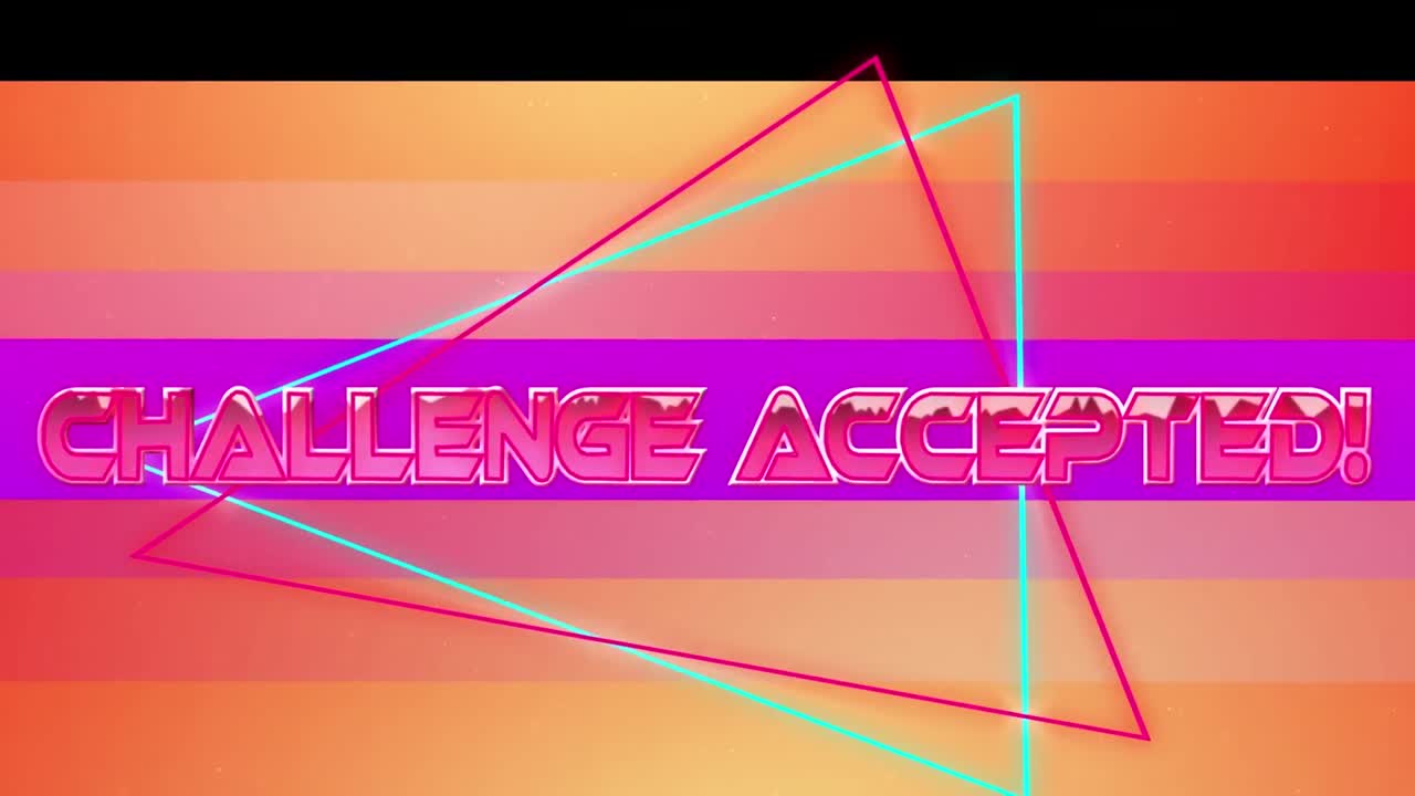 Animation of challenge accepted text over colorful geometrical background