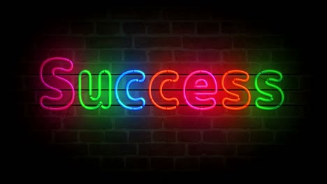 success symbol neon on brick wall loop