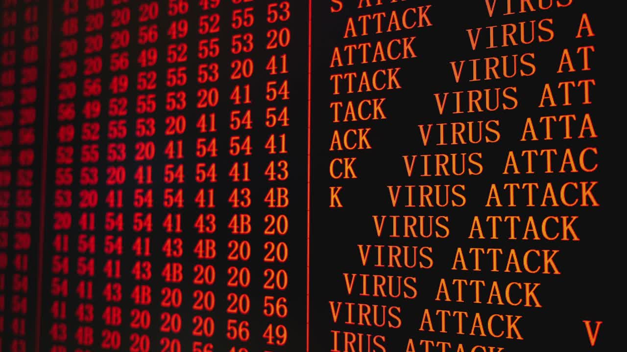 ataque de virus de programa texto rojo en la pantalla del pc