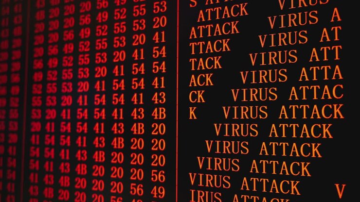 Program VIRUS ATTACK red text on PC screen