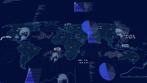 Animation-Von-Statistiken-Und-Datenverarbeitung-über-Einer-Weltkarte