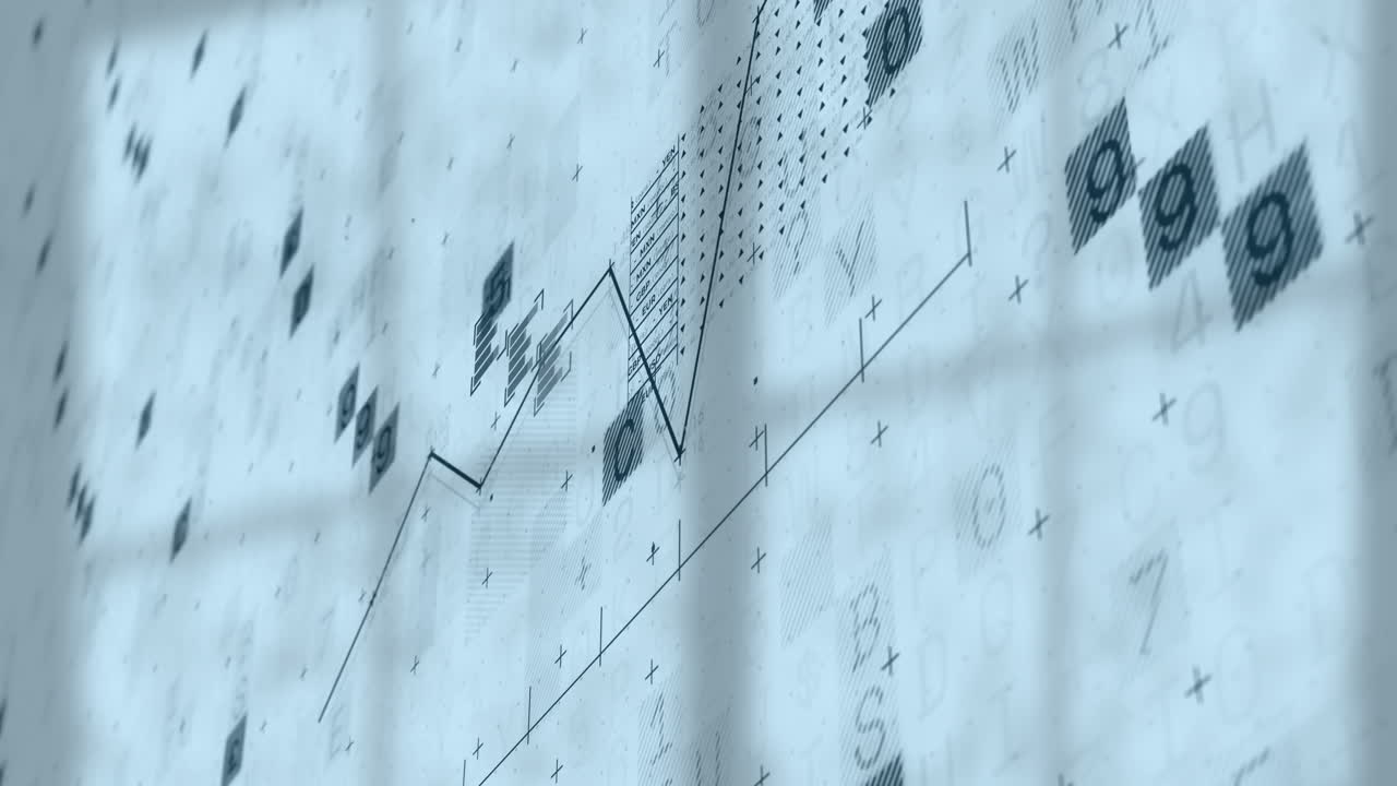 Rising line chart with numerical data and animation on abstract background