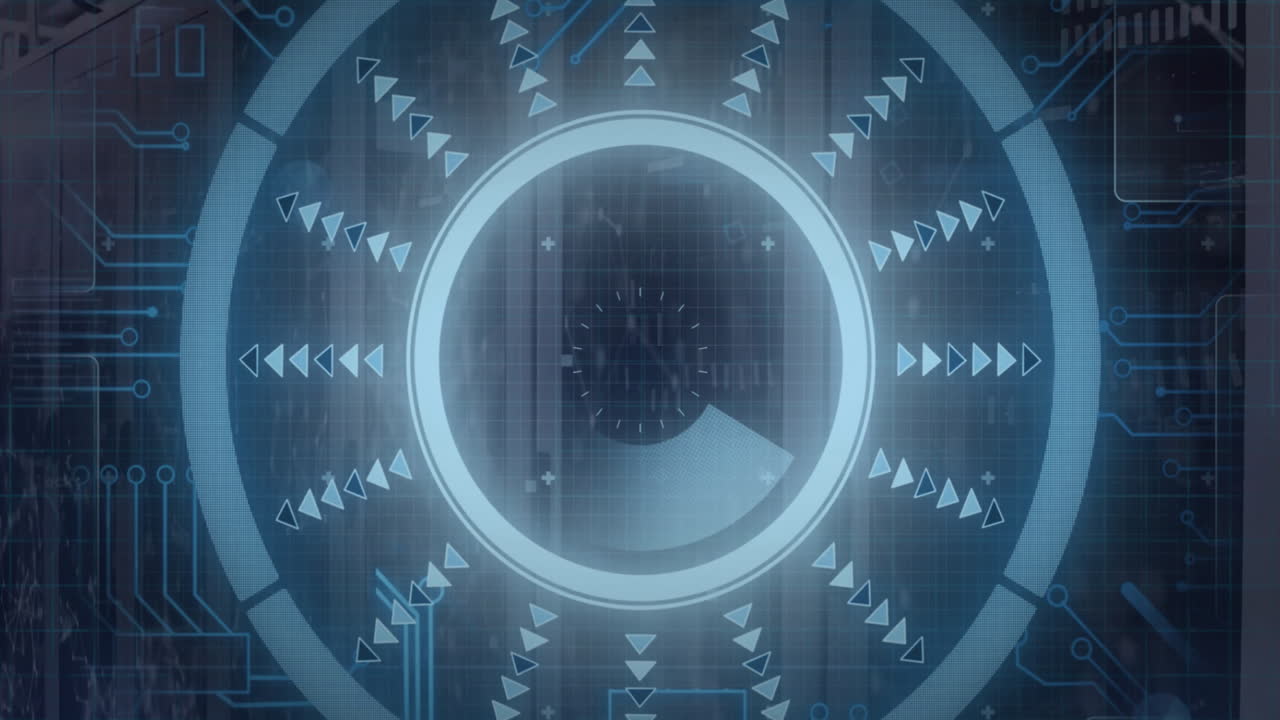 Animation of data processing and scope scanning over server room