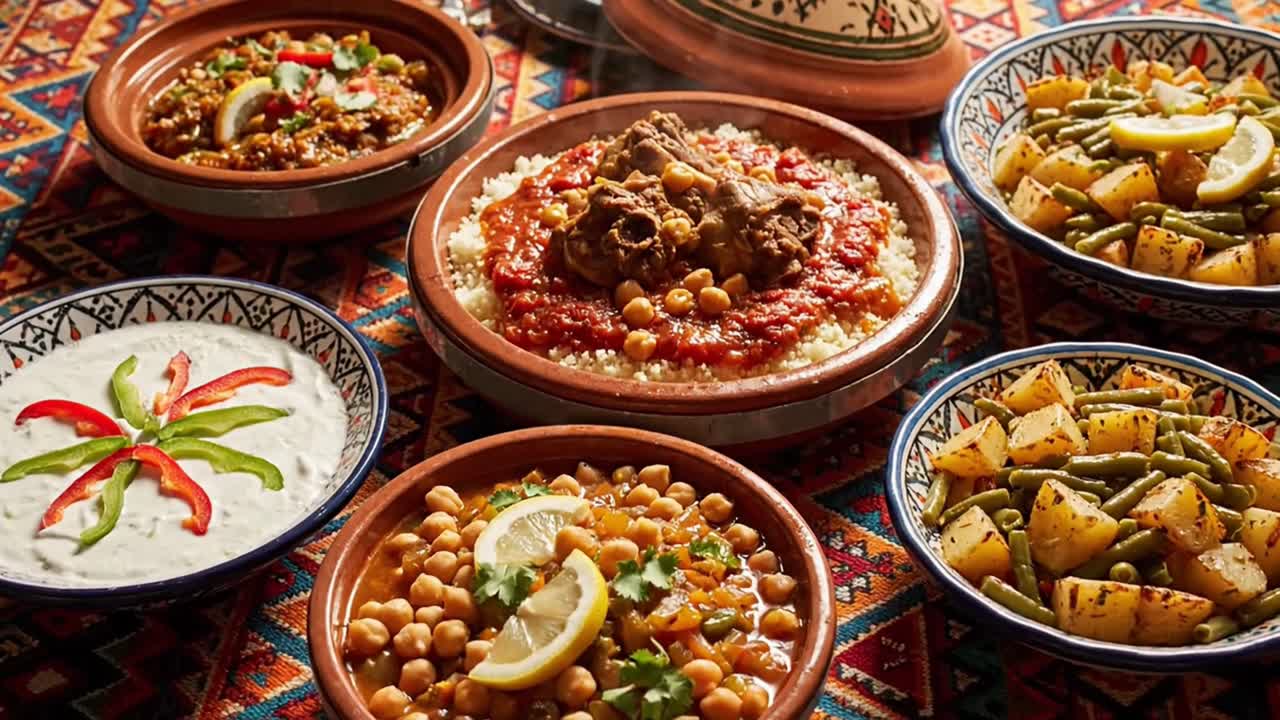 A Festive Spread of Traditional Moroccan Dishes for a Feast