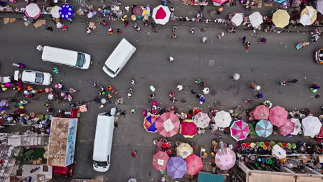 accra, the ghana, aerial drone shot of a big market in the centre of accra