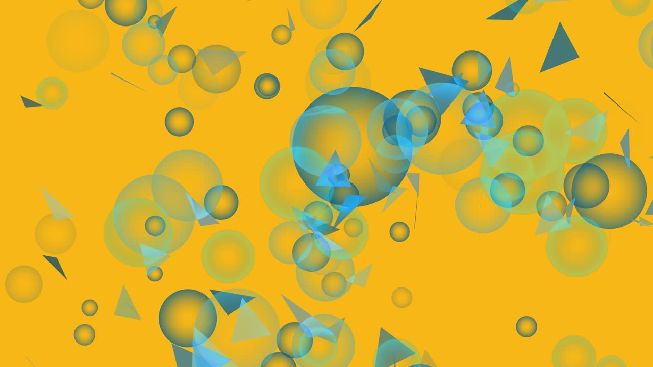 blur bubbles multi size and triangel flying motion on yellow gold background