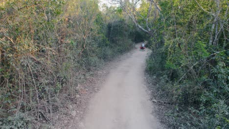 Atv-fahrer,-Der-Auf-Der-Staubigen-Straße-Im-Wald-In-Richtung-Der-Mexikanischen-Cenote,-Mexiko-Fährt