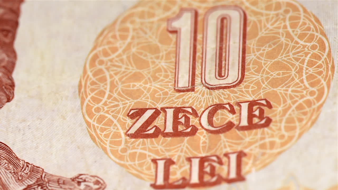 Moldavian ten lei banknote in a macro shot