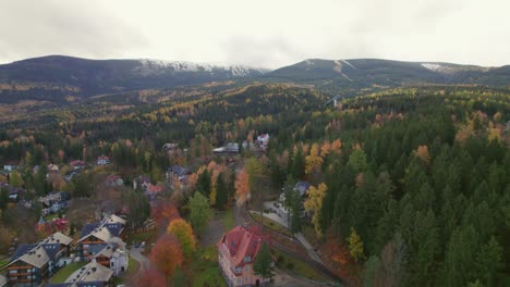 śnieżka mount, karpacz, poland, drone move up view autumn