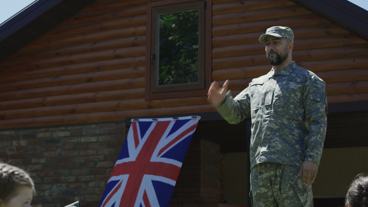 Soldier Saluting and with bag
