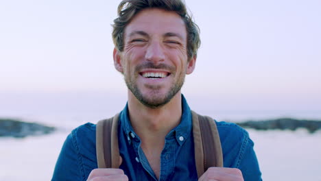 face, man and smile on vacation