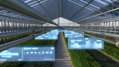 high-tech smart greenhouse with augmented reality data displays