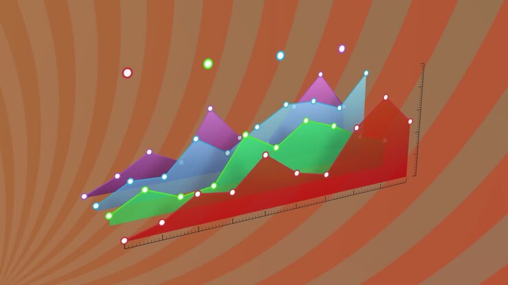 Animation of statistical data processing against orange radial background