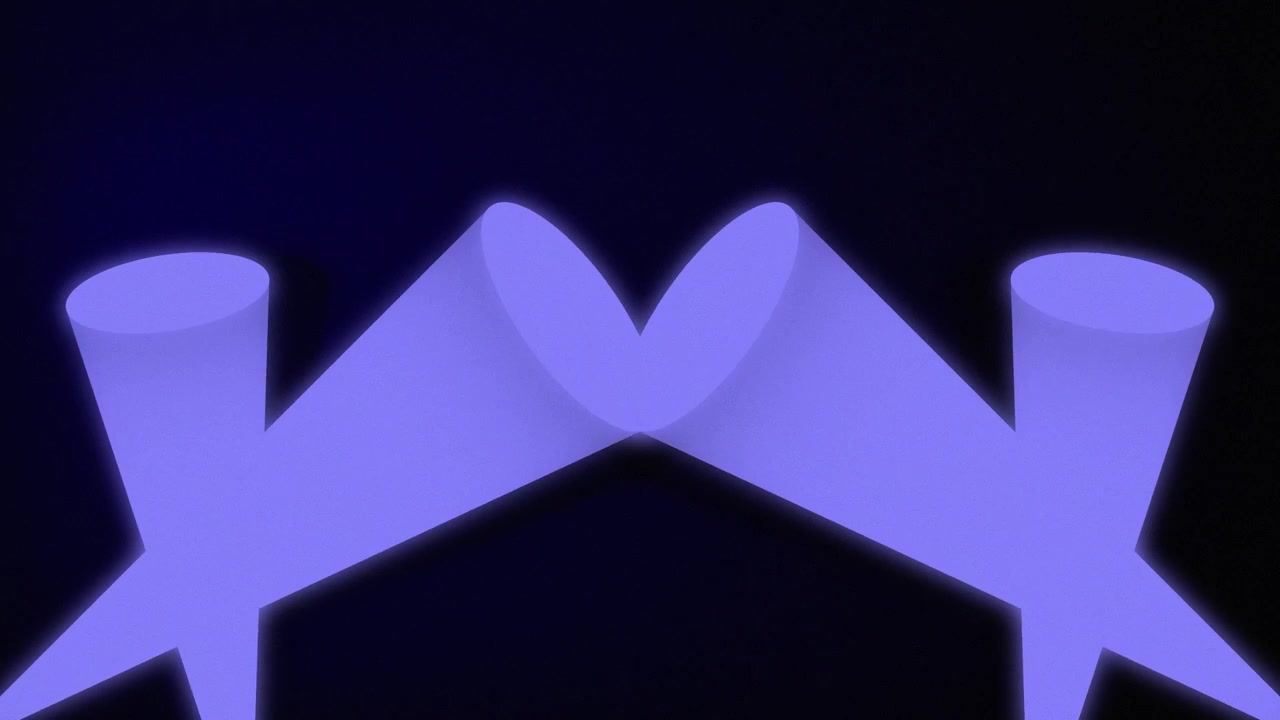 Animated glowing pair of stage spotlights beaming projector icons against a dark gradient grainy background abstract cinematic visual effects and digital shape graphics in vibrant colours navy blue