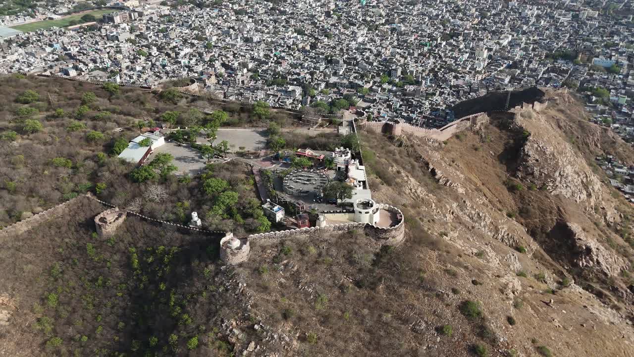 Top-down view of building on the hill in Jaipur