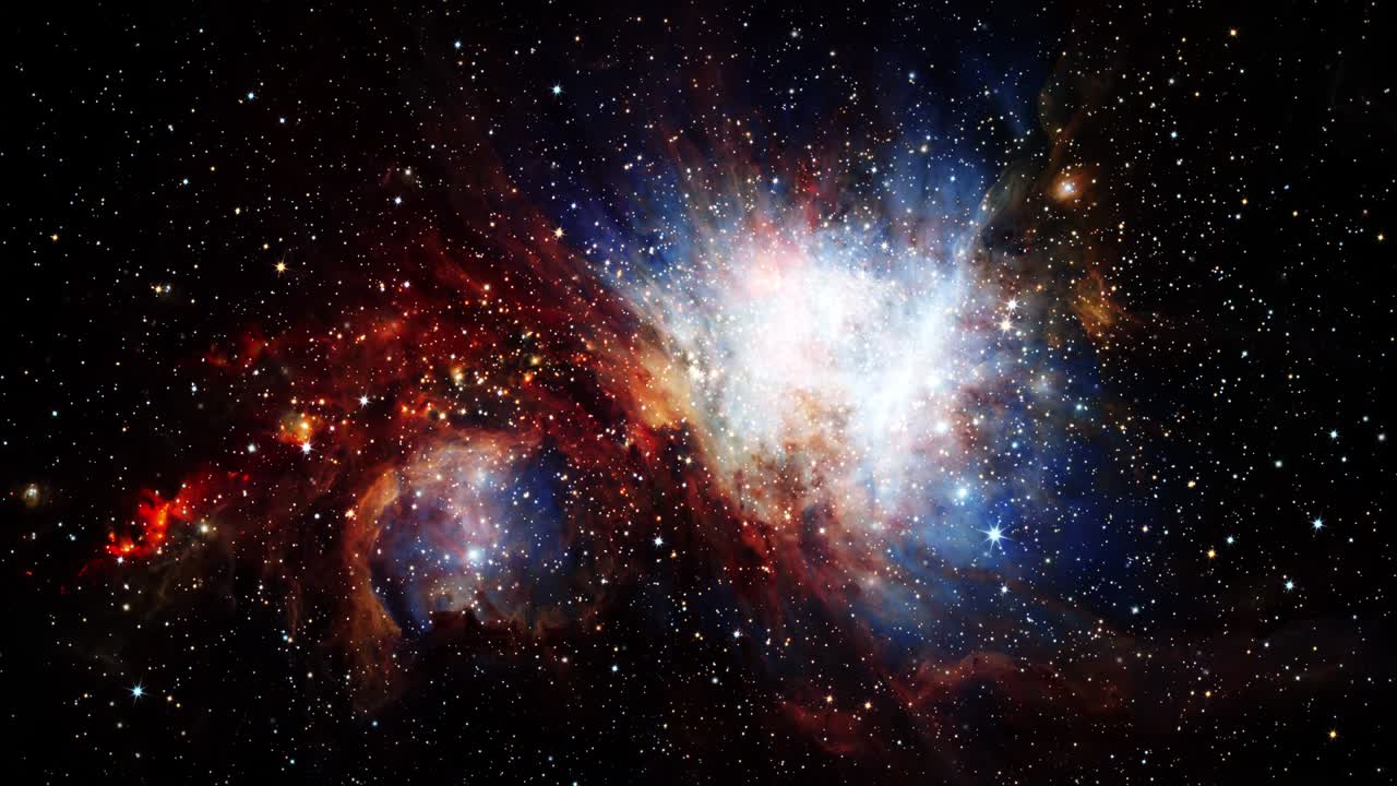 vuelo espacial de bucle sin costuras en la nebulosa de orión, nebulosa difusa situada en la vía láctea. renderización 4k 3d. vuelo a través del espacio con campo estelar, galaxia y nebulosas. elementos proporcionados por la imagen de nasa.