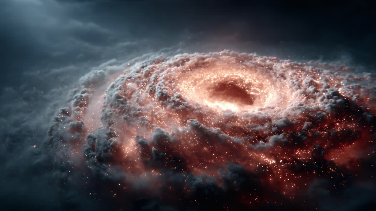 A Stunning Cosmic Display of a Glowing Galactic Spiral Surrounded by Mysterious Clouds and Starry Luminescence Captured in a Vivid Cosmic Scene