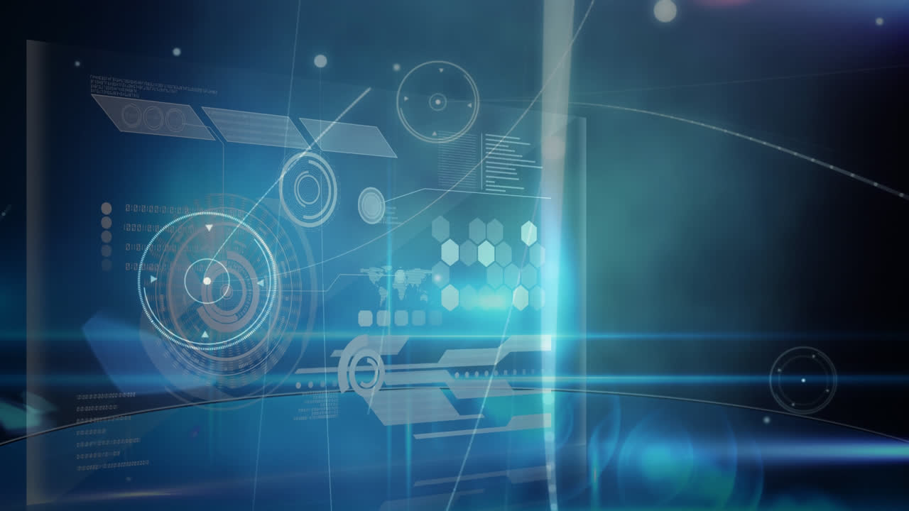 검은색 배경에 대한 데이터 처리를 가진 디지털 인터페이스를 통해 빛의 흔적