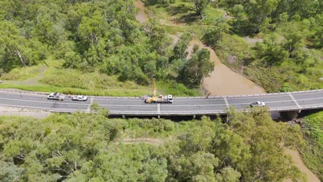 bridge construction over river - aerial view