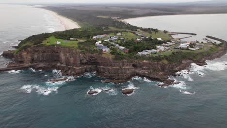 seascape surrounding crowdy head in new south wales, australia - aerial shot
