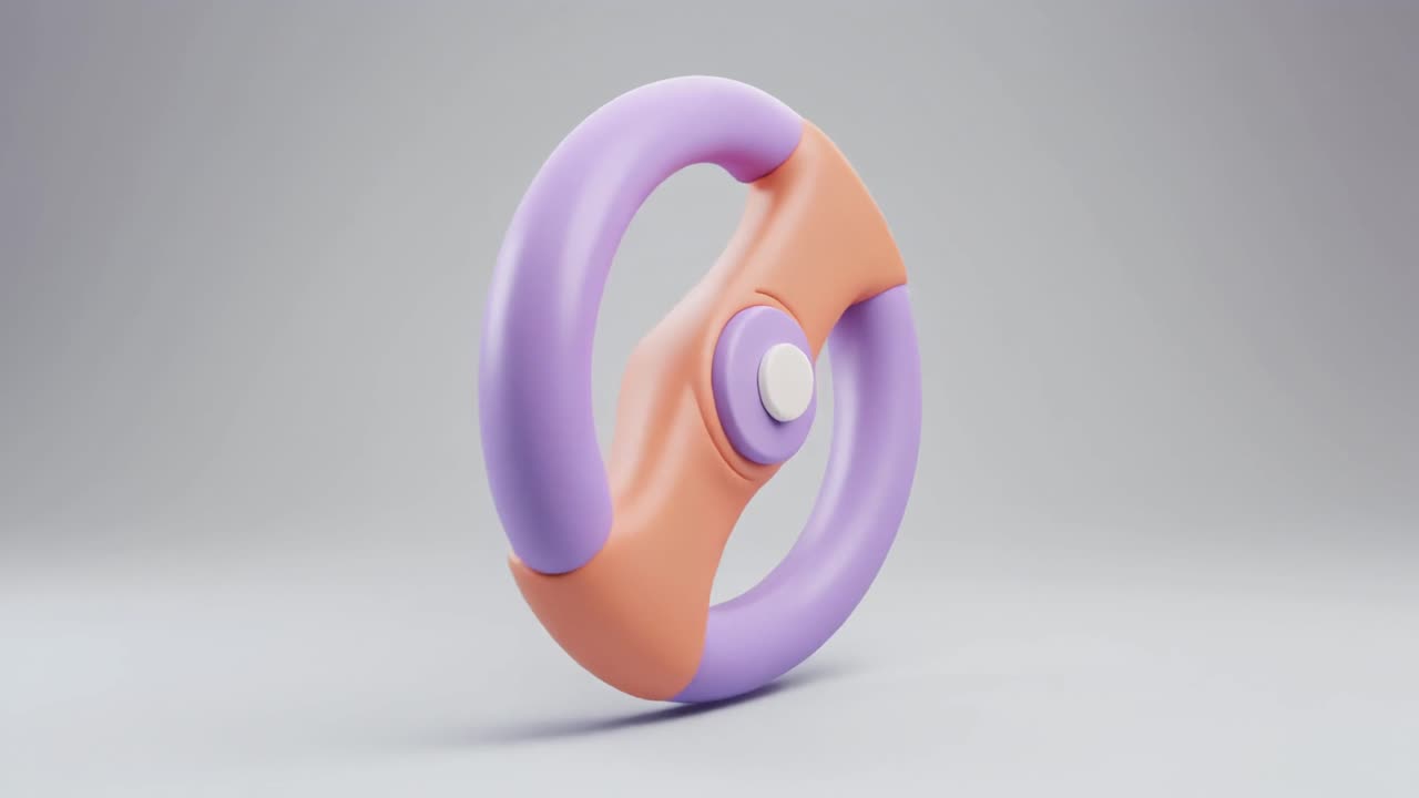 Playful 3D Steering Wheel Rotating in a Studio