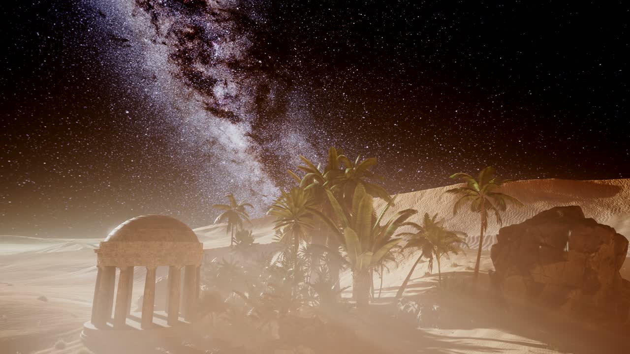 사막에 있는 4k 고대 로마 시대의 도시