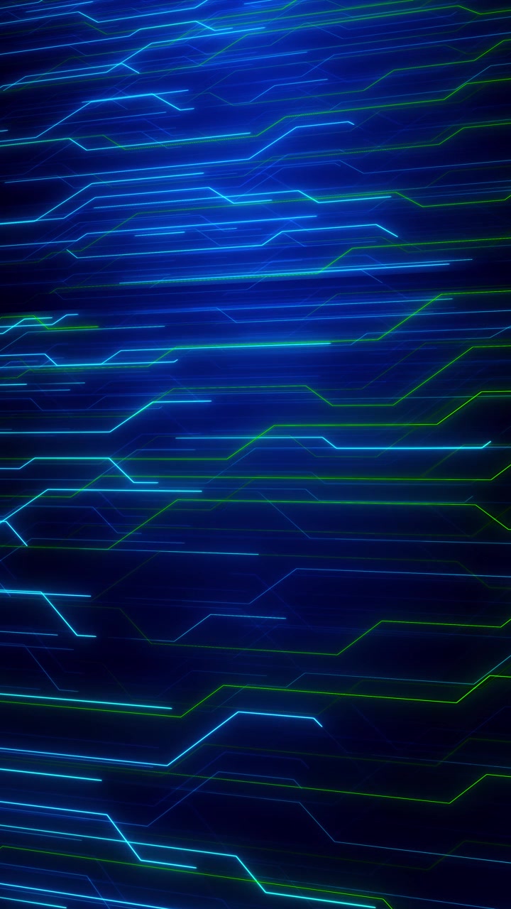 Blue green circuit line background glowing horizontal paths fast digital motion and electric network
