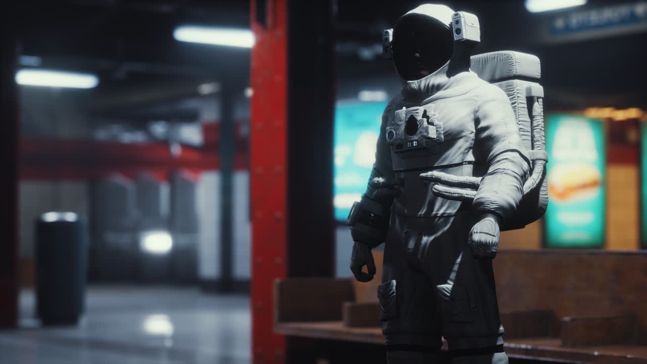 astronauta en el metro subterráneo