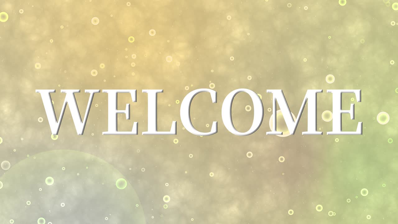 Animazione testuale del messaggio "WELCOME" in motion graphics