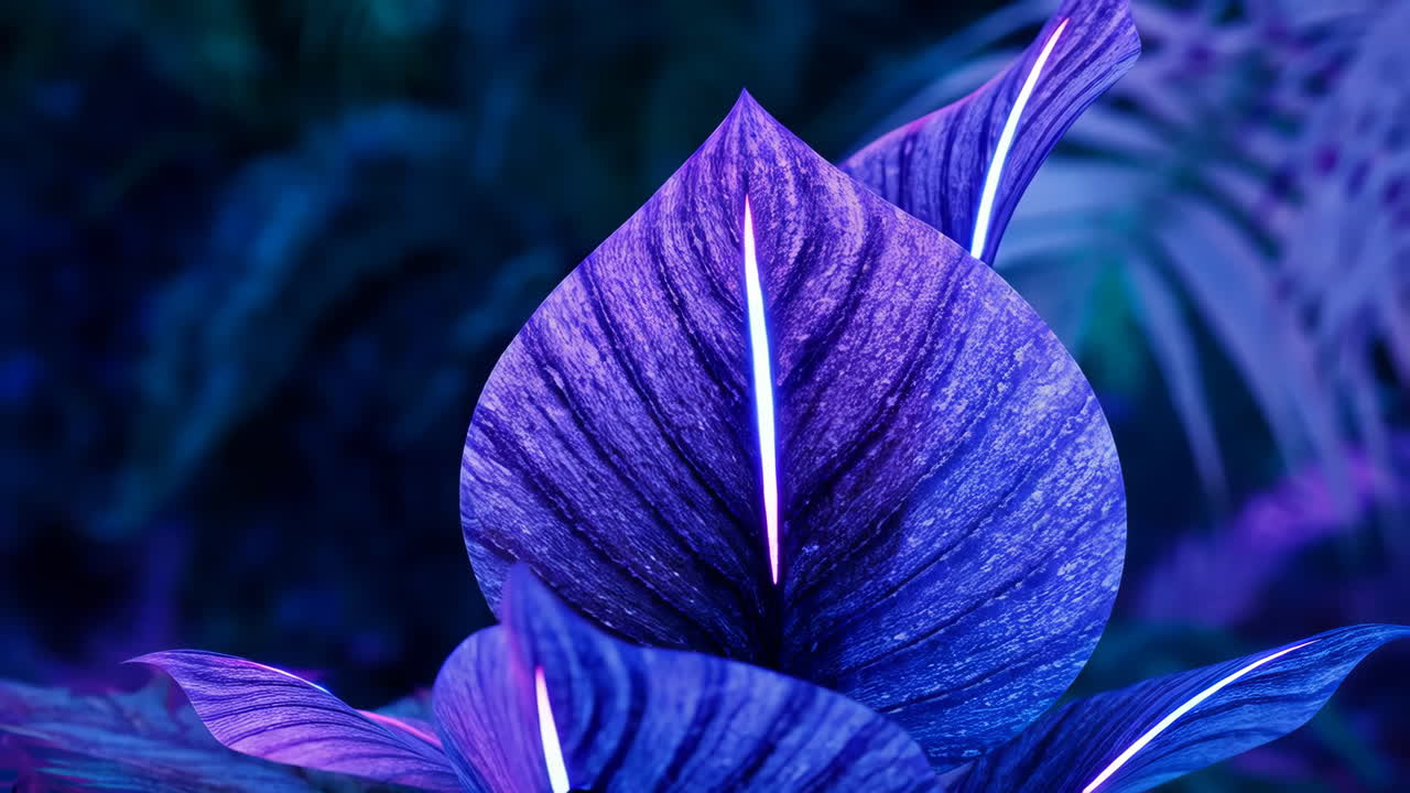 Leuchtende blaue und violette Neonblätter
