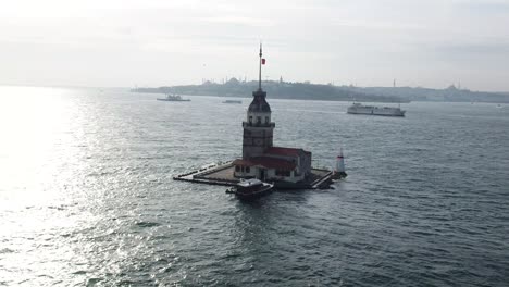 maiden's tower, taken at sunset, aerial 4k video footage